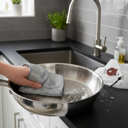 Combo Deal – 5 Pcs Metal Wire Cleaning Cloths with 1 Bear Design Food Cover Packet